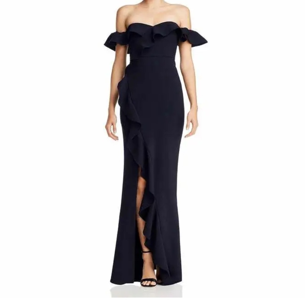 Likely Womens Miller Ruffled Off The Shoulder Formal Dress Navy Size 4